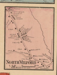 North Milford, Massachusetts 1857 Old Town Map Custom Print - Worcester Co.