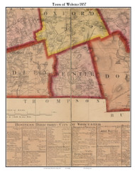 Webster , Massachusetts 1857 Old Town Map Custom Print - Worcester Co.