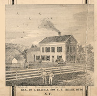 Beach Residence, Otto, New York 1856 Old Town Map Custom Print - Cattaraugus Co.