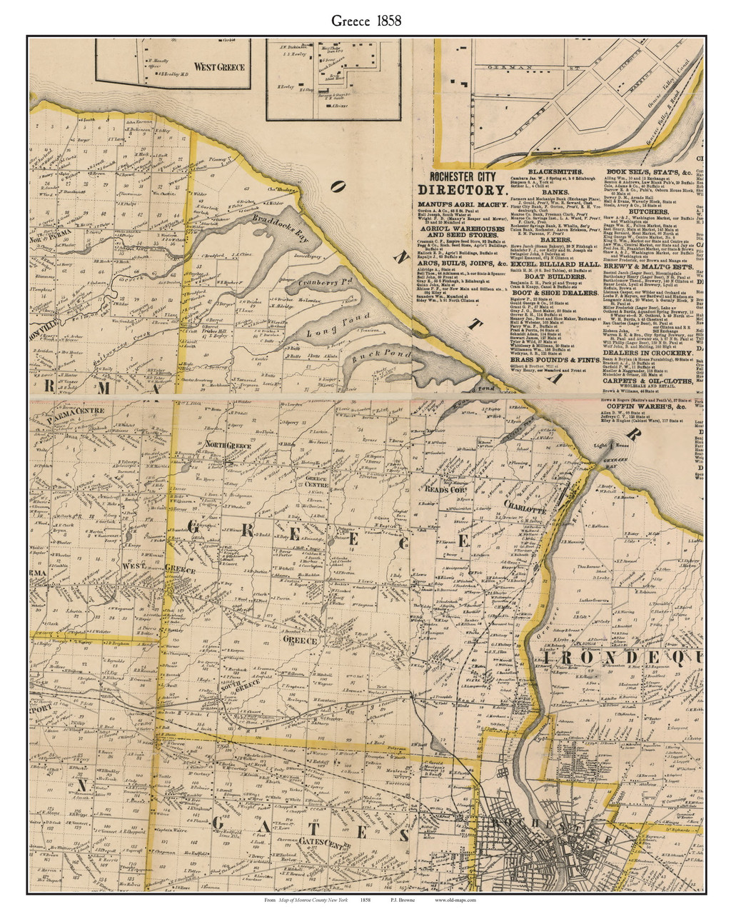 Greece, New York 1858 Old Town Map Custom Print Monroe Co. OLD MAPS