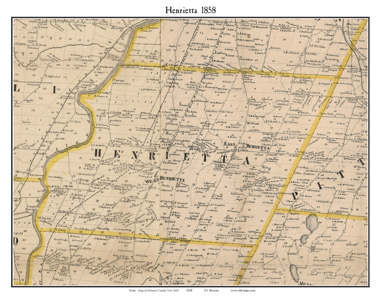 Henrietta, New York 1858 Old Town Map Custom Print Monroe Co. OLD MAPS