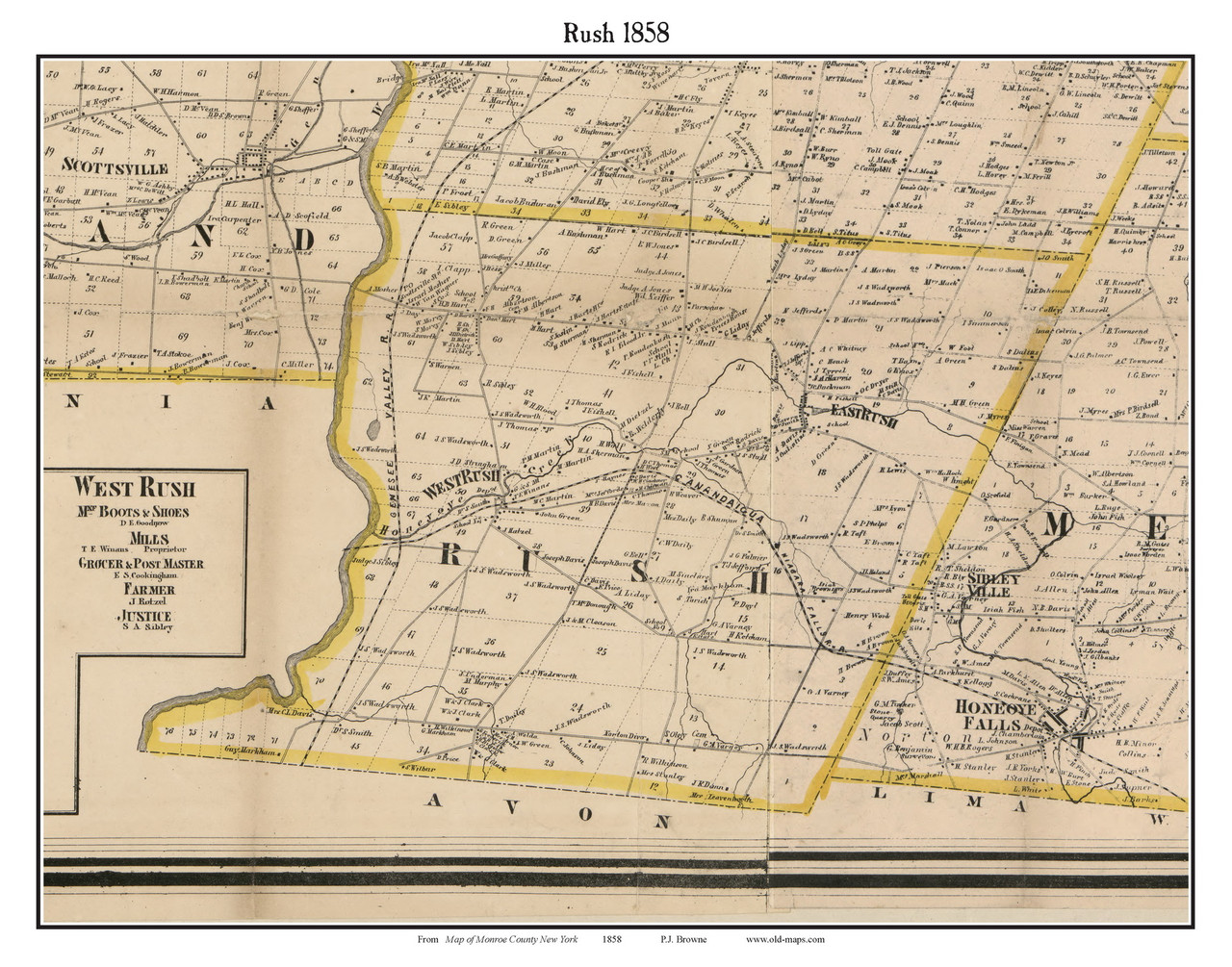 Rush, New York 1858 Old Town Map Custom Print Monroe Co. OLD MAPS