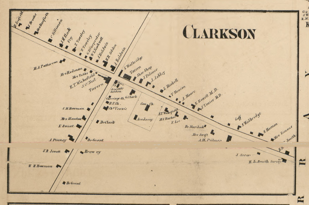 Clarkson Village New York 1858 Old Town Map Custom Print Monroe Co Old Maps 7313
