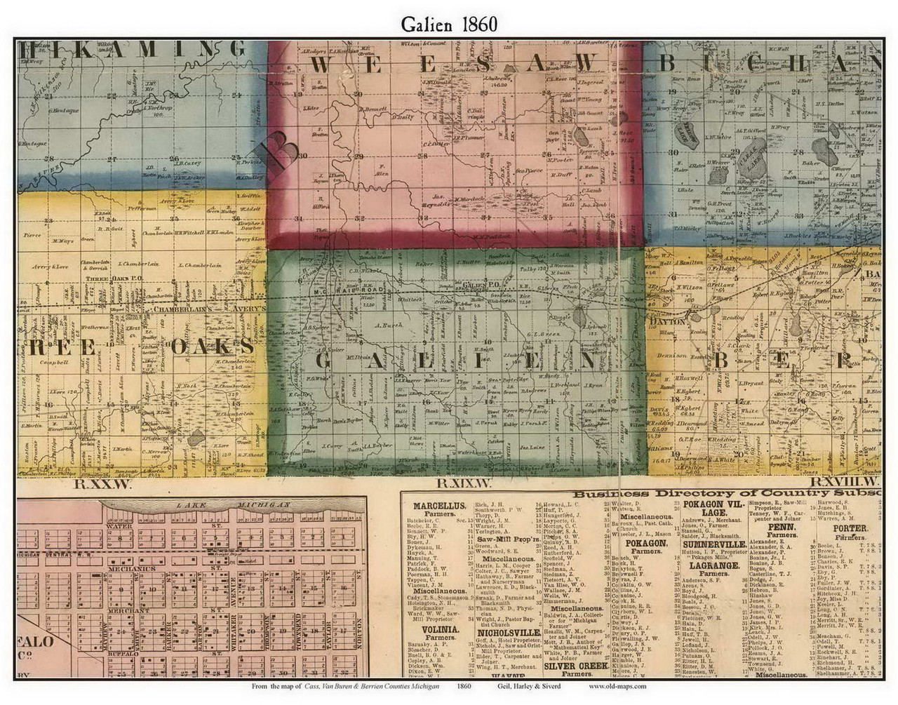 Galien, Michigan 1860 Old Town Map Custom Print Berrien Co. OLD MAPS
