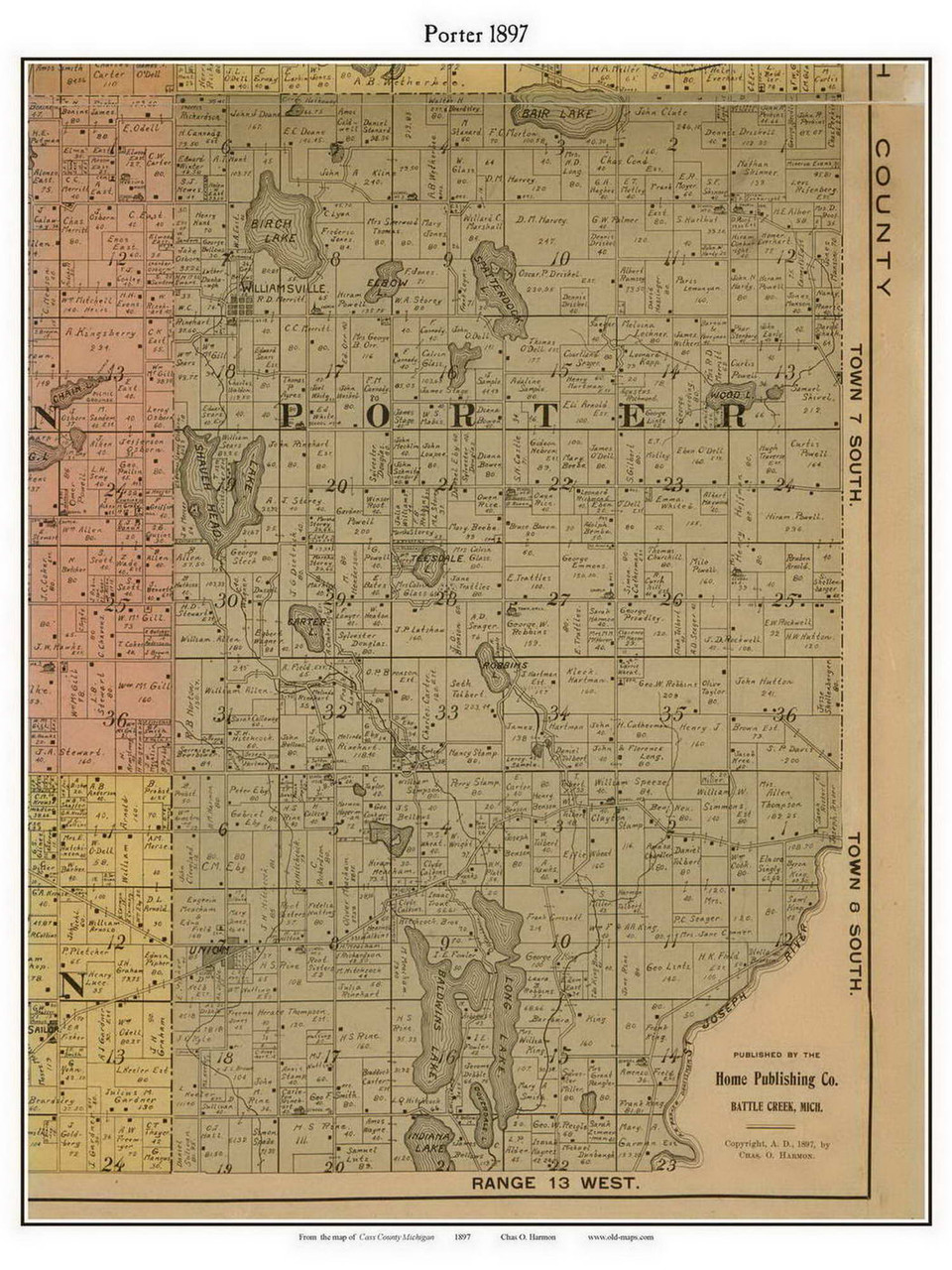 Porter, Michigan 1897 Old Town Map Custom Print Cass Co. OLD MAPS