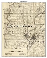 Tippecanoe, Indiana 1897 Old Town Map Custom Print - Carroll Co.