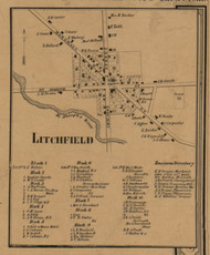 Litchfield Village, Michigan 1857 Old Town Map Custom Print - Hillsdale Co.