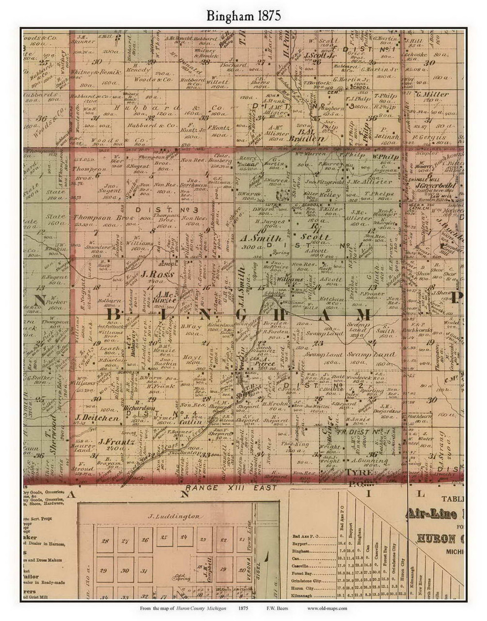 Bingham Michigan 1875 Old Town Map Custom Print Huron Co Old Maps 6978