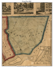 Grosse Point, Michigan 1860 Old Town Map Custom Print - Wayne Co.