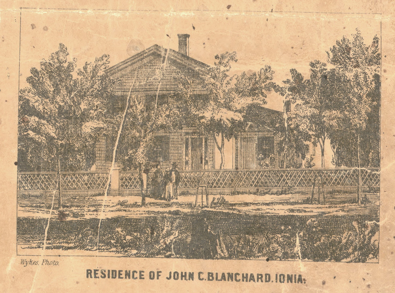 Residence of John C. Blanchard, Michigan 1861 Old Town Map Custom Print