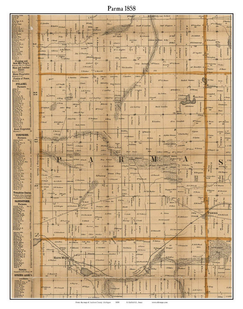 Parma, Michigan 1858 Old Town Map Custom Print Jackson Co. OLD MAPS