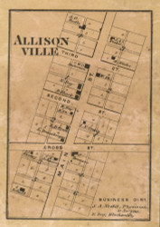 Allisonville Village, Washington, Indiana 1866 Old Town Map Custom Print - Marion Co.