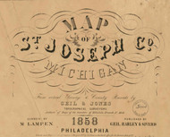 Map Cartouche, St. Joseph Co. Michigan 1858 Old Town Map Custom Print -