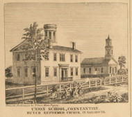 Union School & Dutch Reformed Church, Constantine, Michigan 1858 Old Town Map Custom Print - St. Joseph Co.