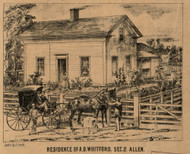 Whitford Residence, Allen, Indiana 1860 Old Town Map Custom Print - Noble Co.