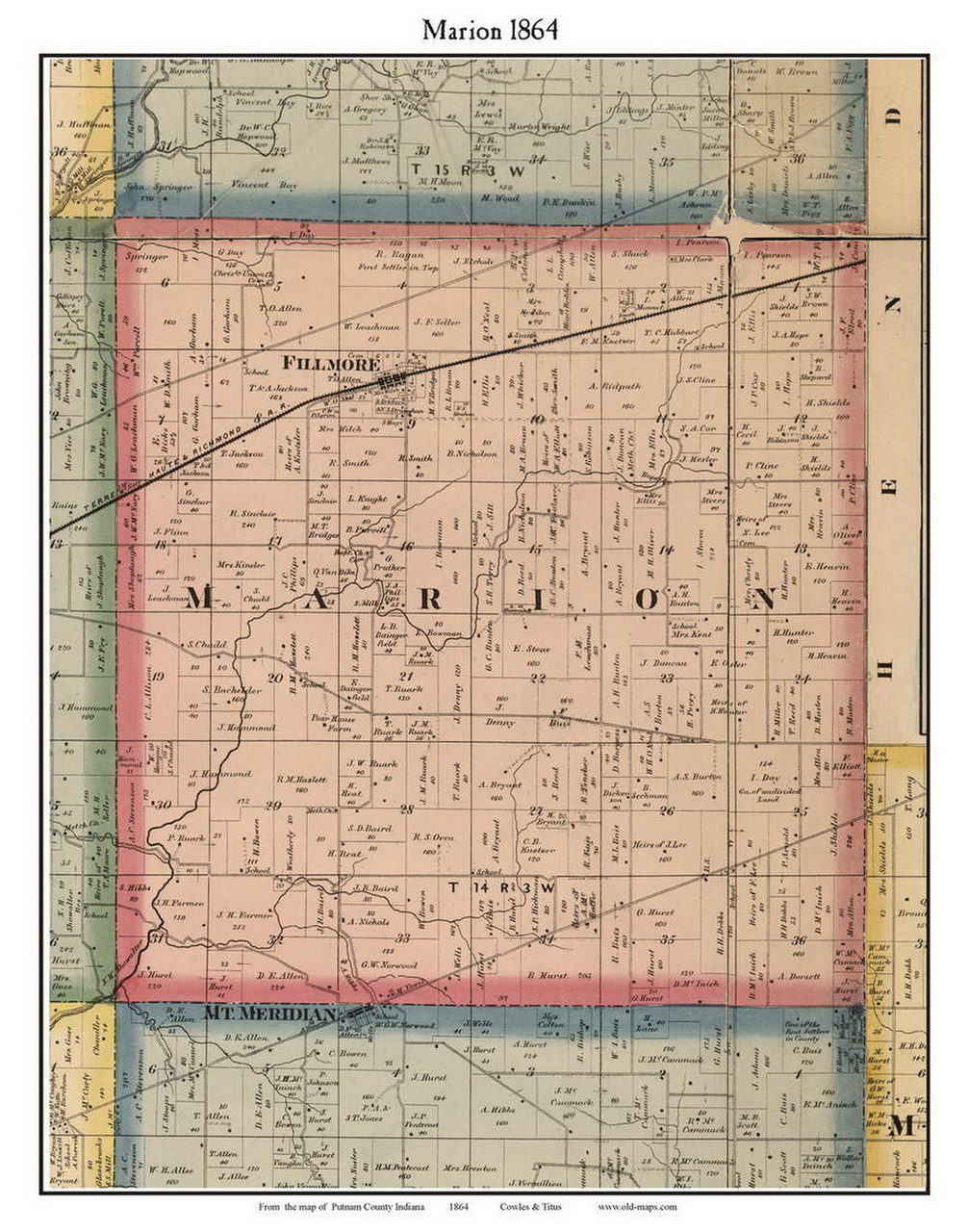 Marion Indiana 1864 Old Town Map Custom Print Putnam Co OLD MAPS Marion 1864 11x14v Web 