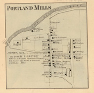 Portland Mills Village, Rusel, Indiana 1864 Old Town Map Custom Print - Putnam Co.