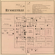 Russelville Village, Russel, Indiana 1864 Old Town Map Custom Print - Putnam Co.