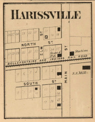 Harrisville Village, Wayne, Indiana 1865 Old Town Map Custom Print - Randolph Co.