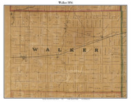 Walker, Indiana 1856 Old Town Map Custom Print  Rush Co.