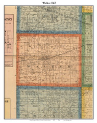 Walker, Indiana 1867 Old Town Map Custom Print  Rush Co.