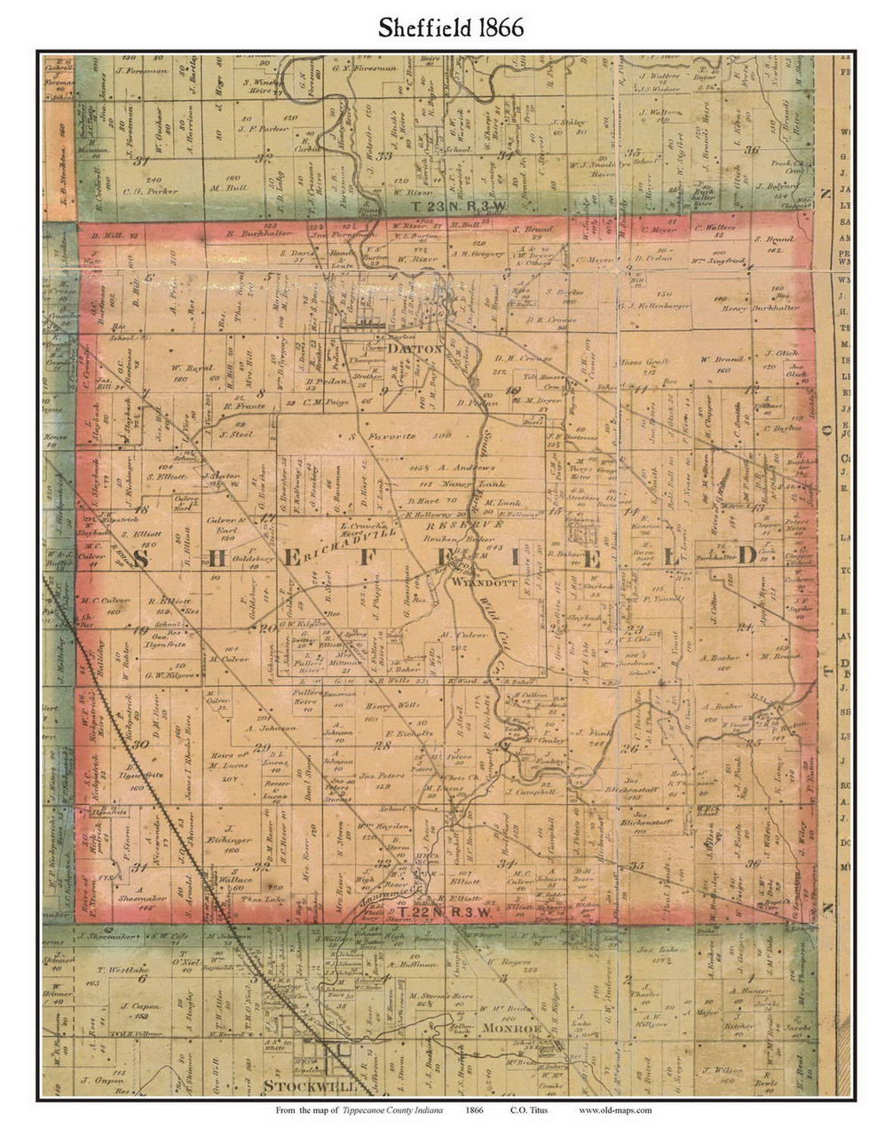 Sheffield Indiana 1866 Old Town Map Custom Print Tippecanoe Co