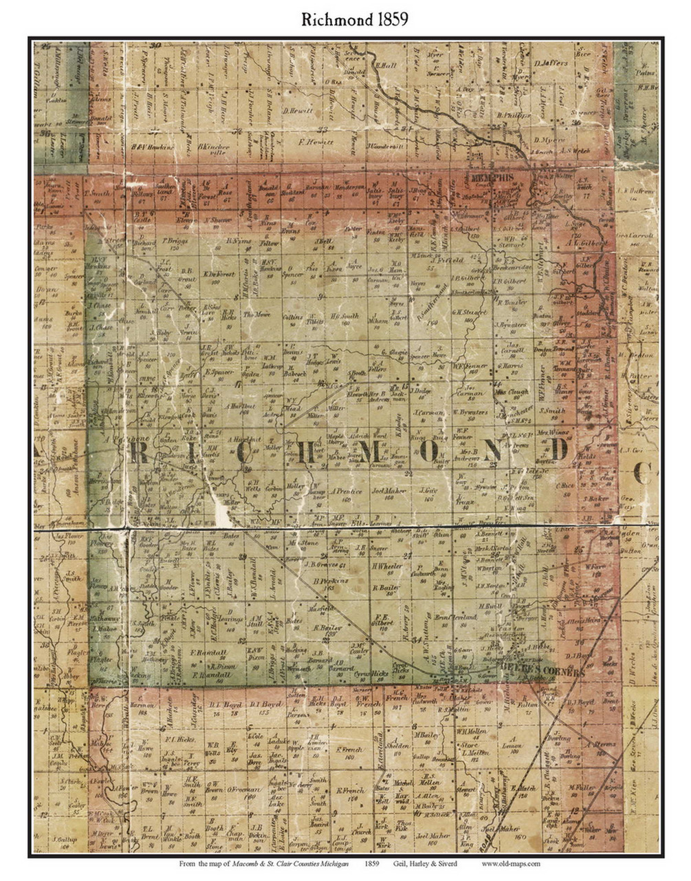 Richmond, Michigan 1859 Old Town Map Custom Print Co. OLD MAPS
