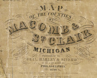 Map Cartouche, St. Clair Co. Michigan 1859 Old Town Map Custom Print