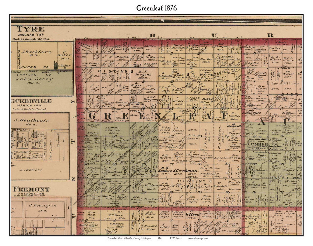 Greenleaf, Michigan 1876 Old Town Map Custom Print Sanilac Co. OLD MAPS