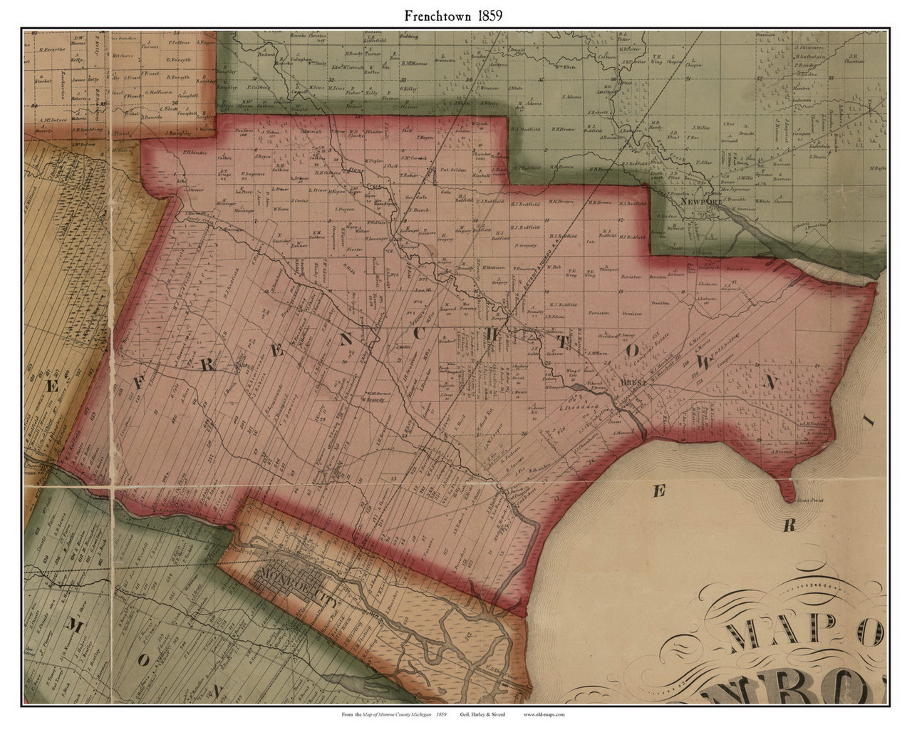Frenchtown, Michigan 1859 Old Town Map Custom Print Monroe Co. OLD MAPS
