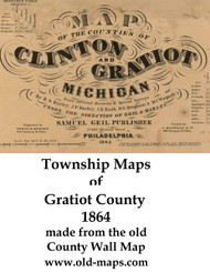 Map Cartouche, Gratiot County Michigan 1864 Old Town Map Custom Print -