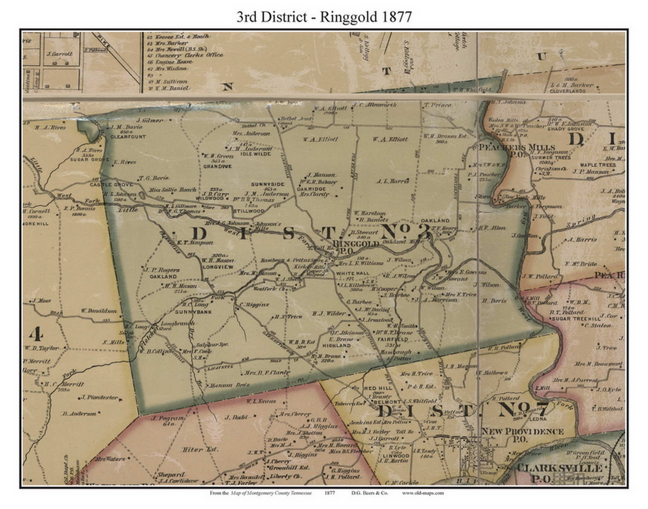 District No. 3 Ringgold, 1877 Old Town Map Custom Print Montgomery Co