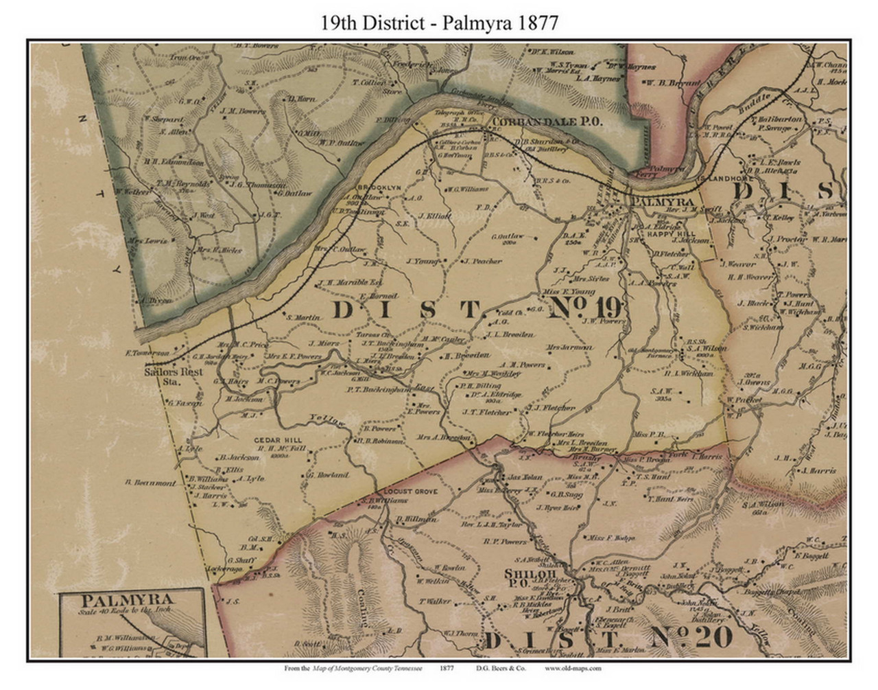 District No. 19 Palmyra, 1877 Old Town Map Custom Print Montgomery Co