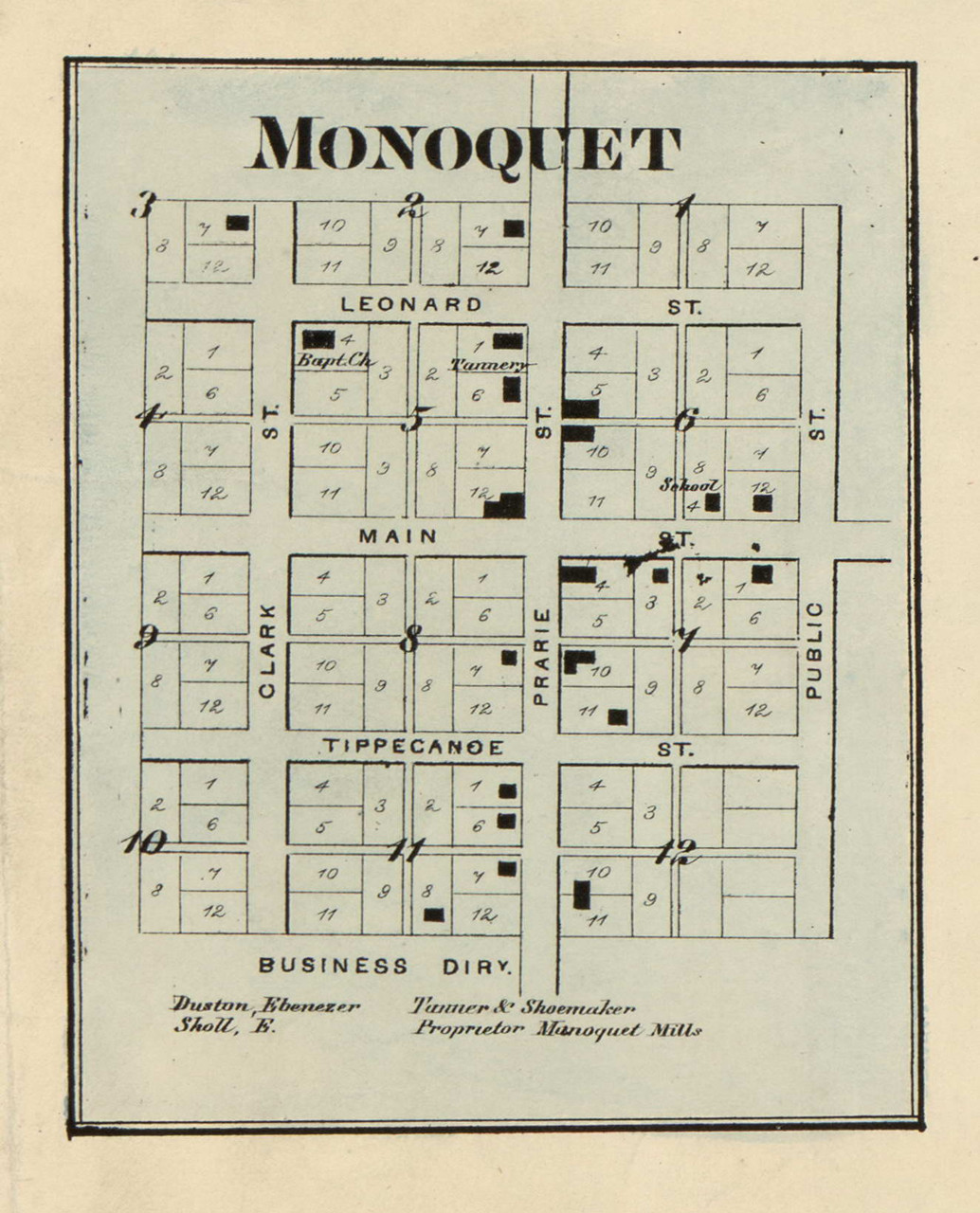 Monoquet Village Plain Indiana 1866 Old Town Map Custom Print Kosciusko Co Old Maps 4840