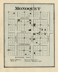 Monoquet Village, Plain, Indiana 1866 Old Town Map Custom Print - Kosciusko Co.