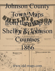 Map Cartouche, Johnson County Indiana 1866 Old Town Map Custom Print  Johnson Co.