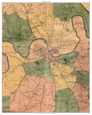 Nashville, Tennessee 1871 Old Town Map Custom Print Davidson Co.