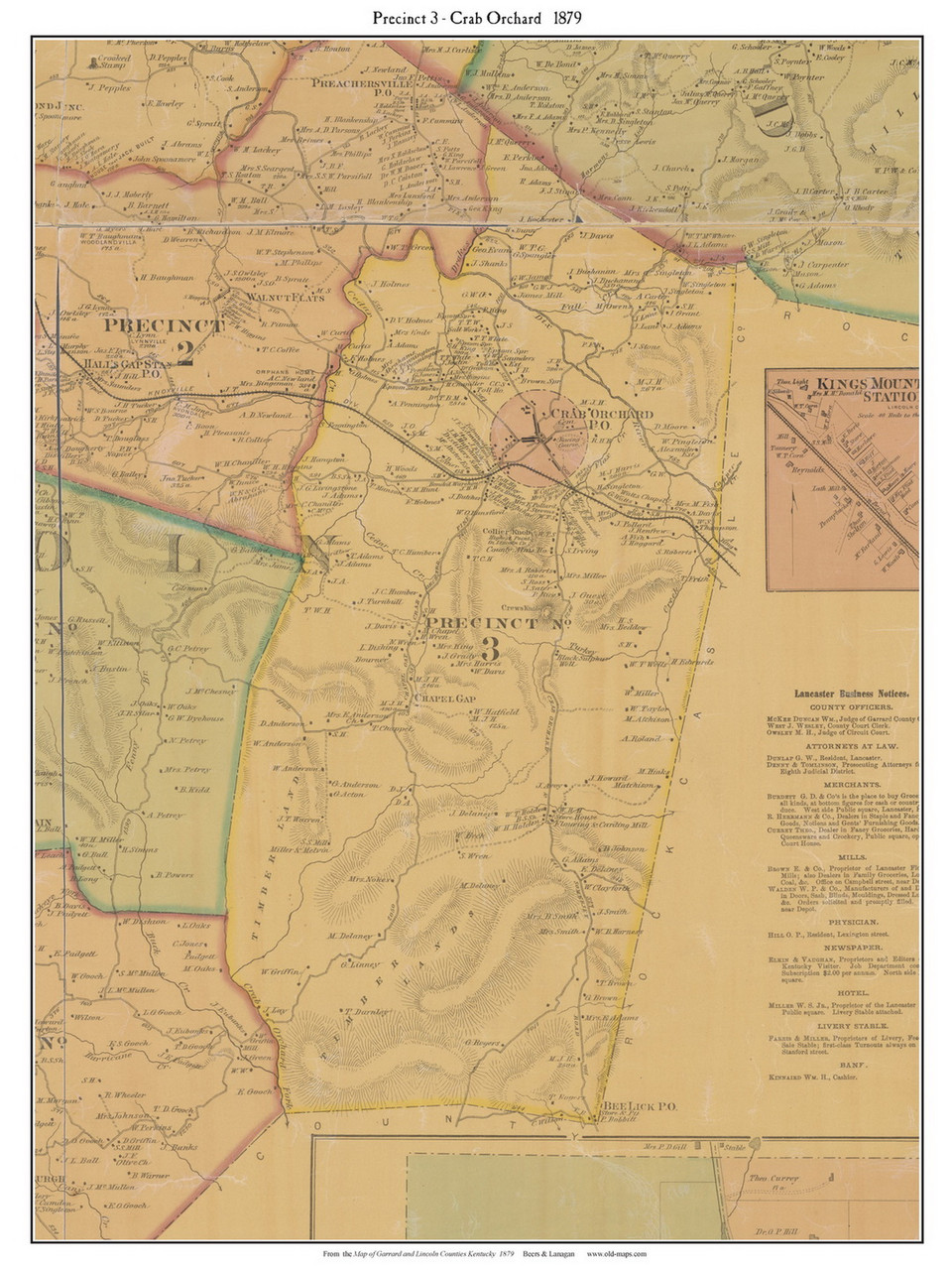 Precinct 3 Crab Orchard Bee Lick, Kentucky 1879 Lincoln Co. OLD