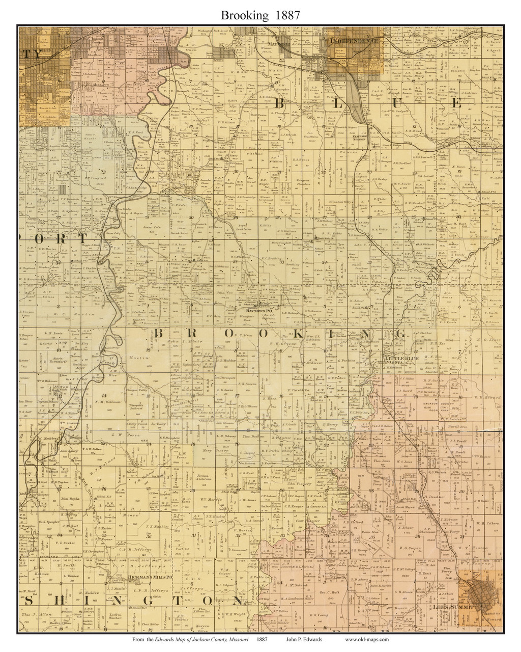 Brooking Little Blue, Missouri 1887 Old Town Map Custom Print Jackson Co. OLD MAPS