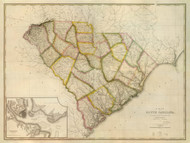 South Carolina 1822 Tanner - Old State Map Reprint