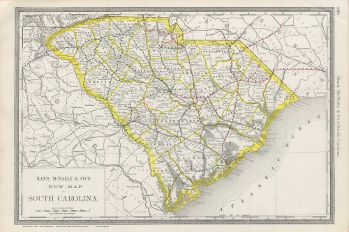 South Carolina 1889 Rand McNally - Old State Map Reprint - OLD MAPS