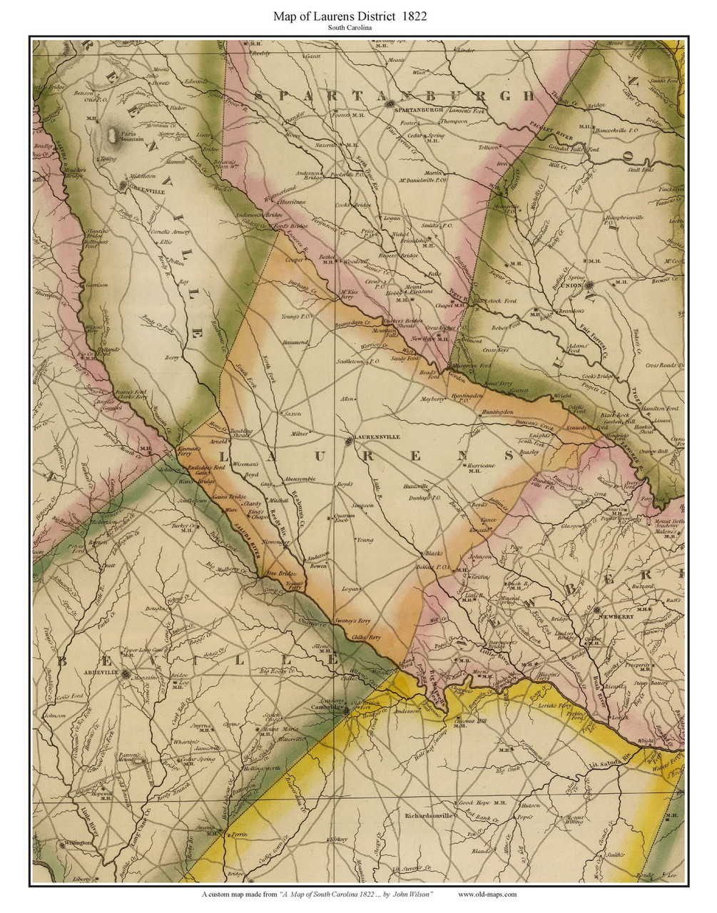 Laurens District, 1822 South Carolina Wilson Old Map Reprint OLD MAPS
