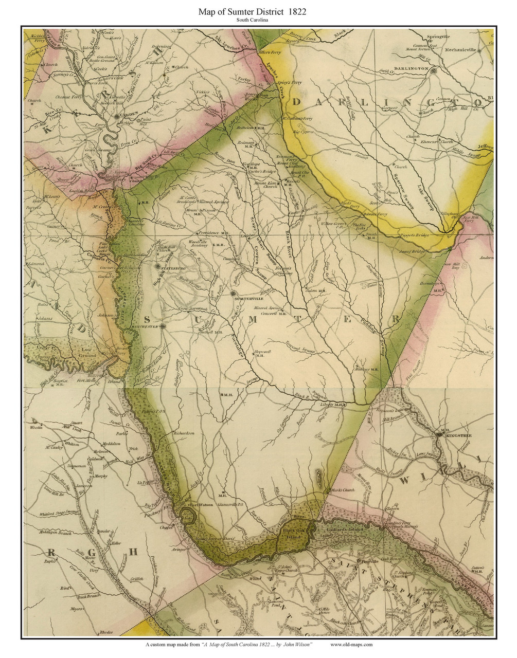 Sumter District, 1822 South Carolina Wilson Old Map Reprint OLD MAPS