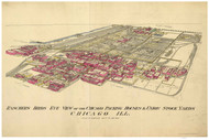 Chicago, Illinois 1890 Bird's Eye View - Rascher's View of the Chicago Packing Houses and Stockyards