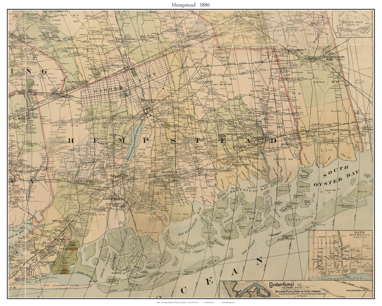 Hempstead, New York 1886 Old Town Map Custom Print - Kings Co. - OLD MAPS