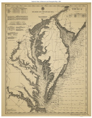 Delaware and Chesapeake Bays from Cape May to Cape Henry 1892 Color Added - Old Map Nautical Chart AC Harbors 376 - Chesapeake Bay
