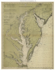 Delaware and Chesapeake Bays from Cape May to Cape Henry 1912 - Old Map Nautical Chart AC Harbors 376 - Chesapeake Bay