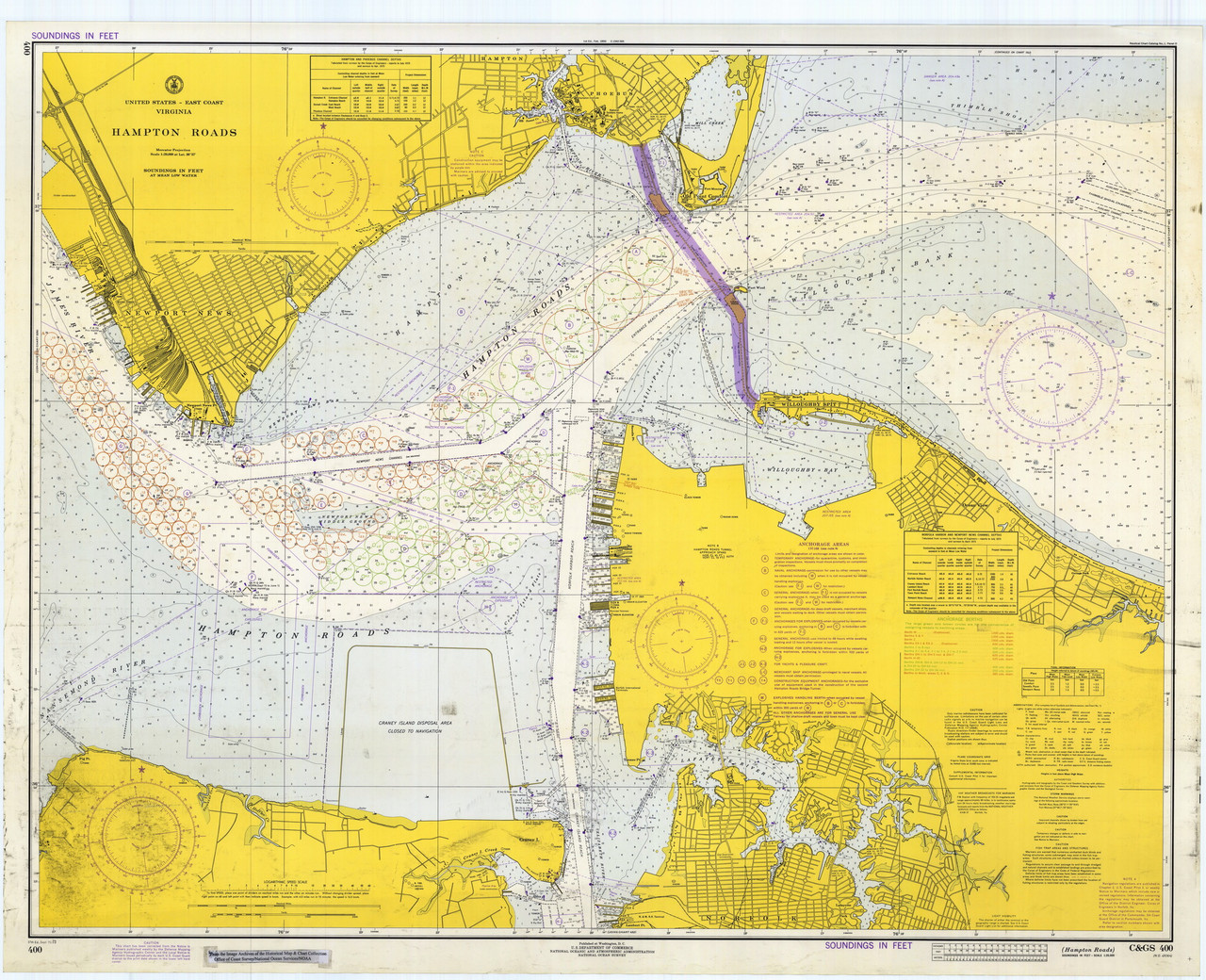 Hampton Roads 1973 Old Map Nautical Chart AC Harbors 400 Virginia