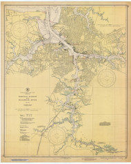 Norfolk Harbor and Elizabeth River 1945 - Old Map Nautical Chart AC Harbors 452 - Virginia