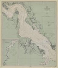 James River - Newport News to Jamestown Island 1912 - Old Map Nautical Chart AC Harbors 529 - Virginia